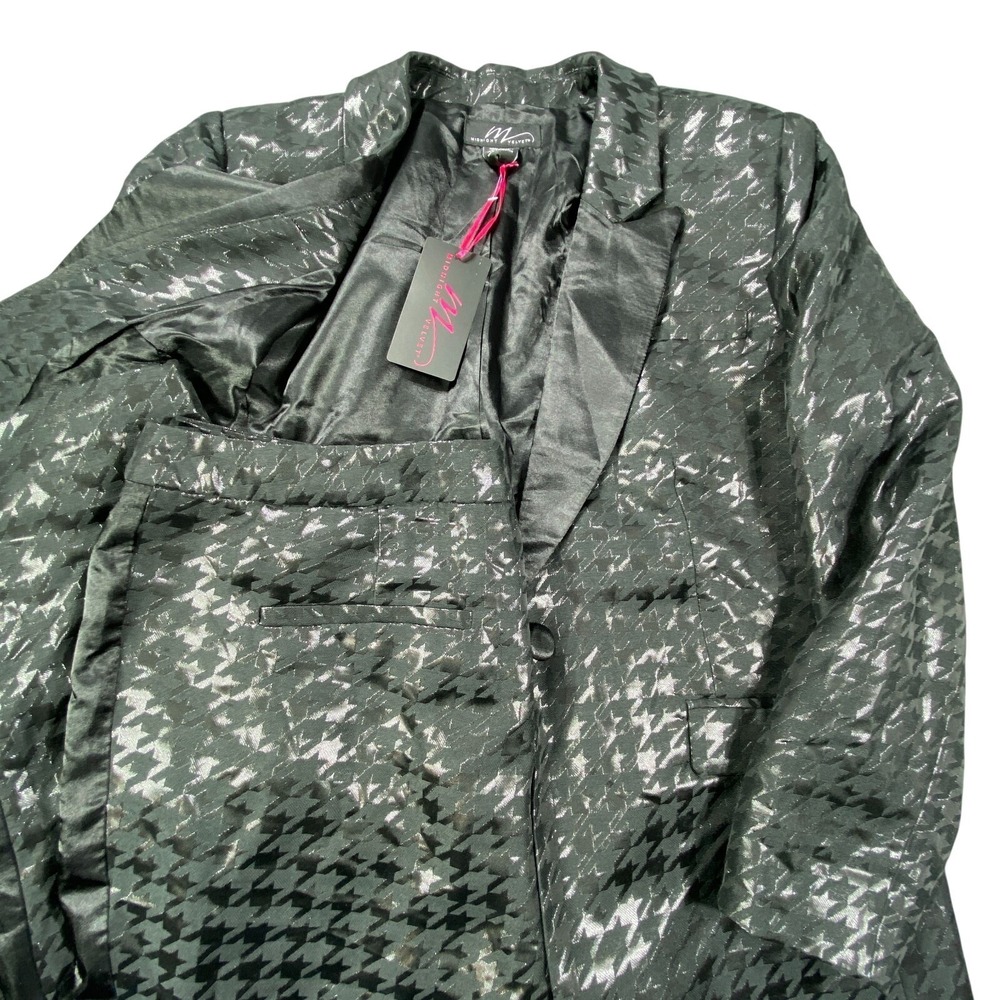 Midnight Velvet Suit Black Metallic Houndstooth Shimmer Jacket Pants Party NEW